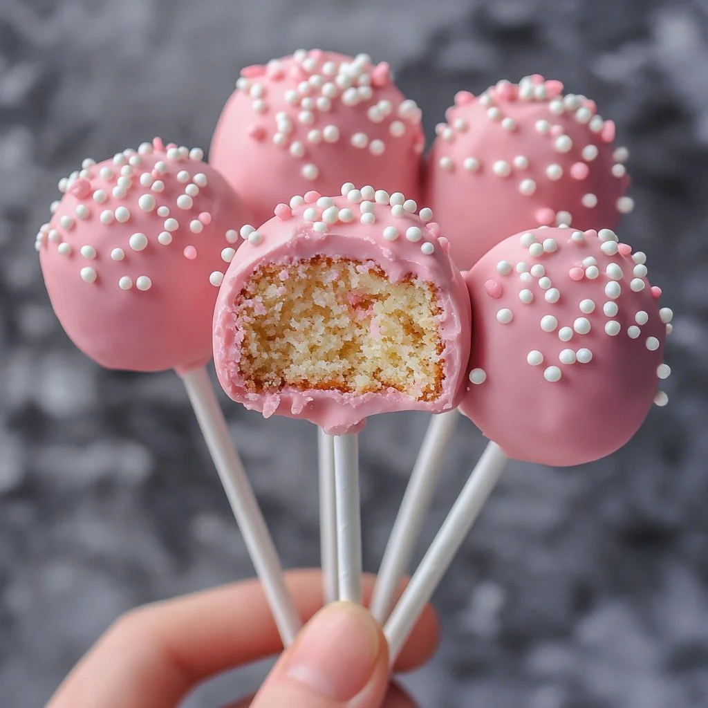 Homemade Starbucks copycat birthday cake pops decorated with sprinkles