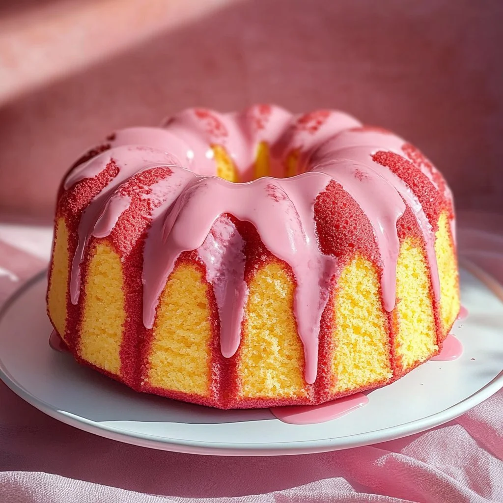 Slice of Strawberry Milkshake Pound Cake topped with fresh strawberries