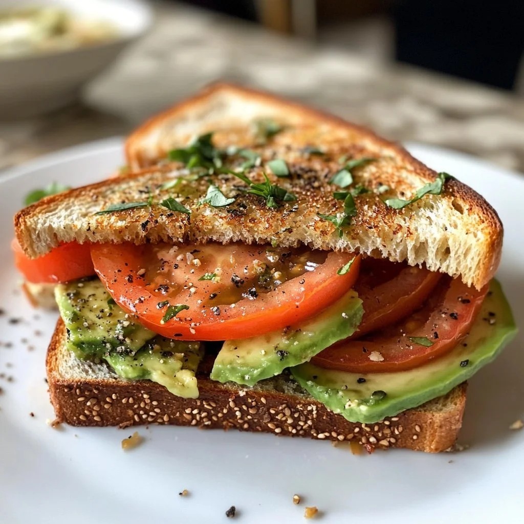 Delicious Tomato Avocado Sandwich with fresh ingredients