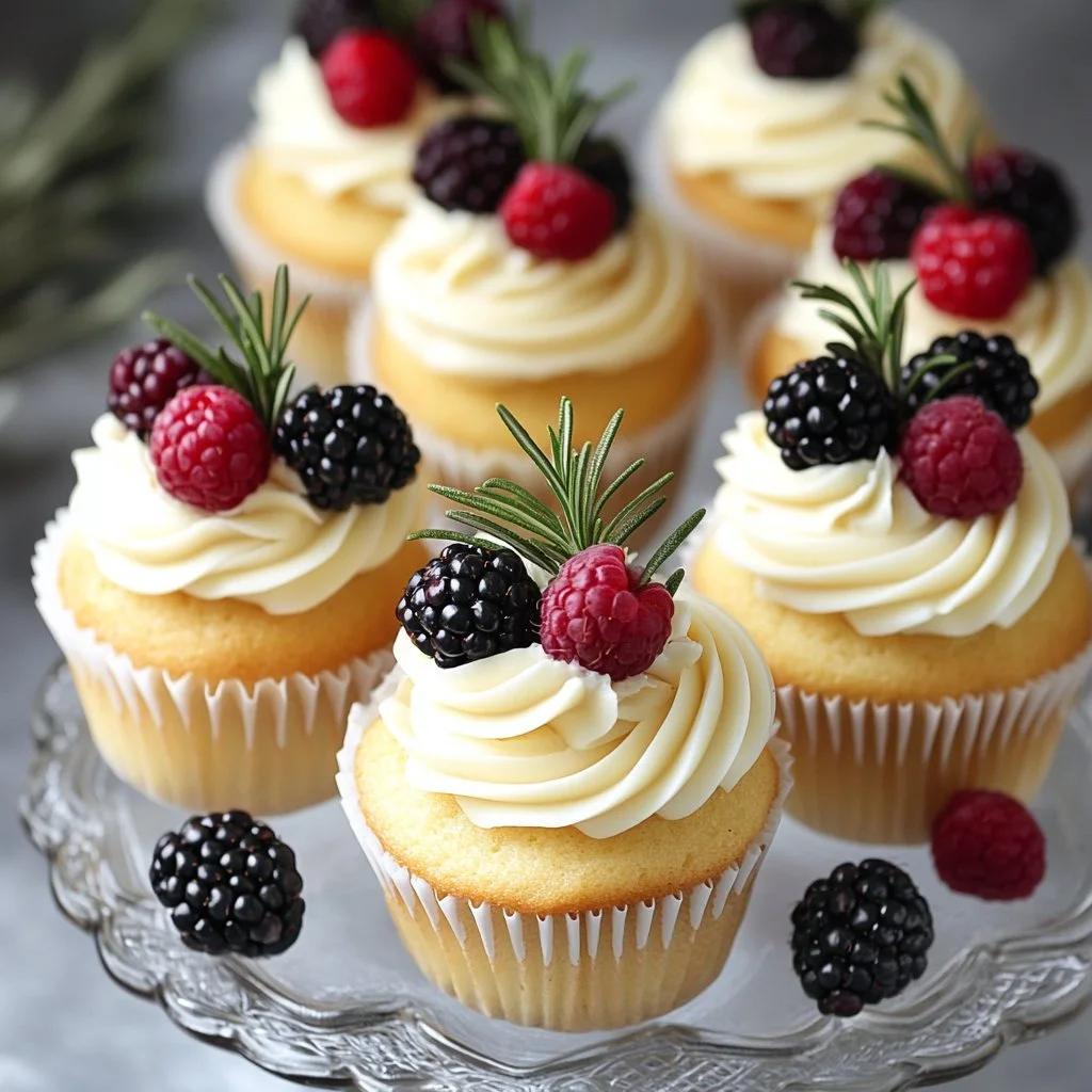 Delicious vanilla cupcakes decorated with fresh berries
