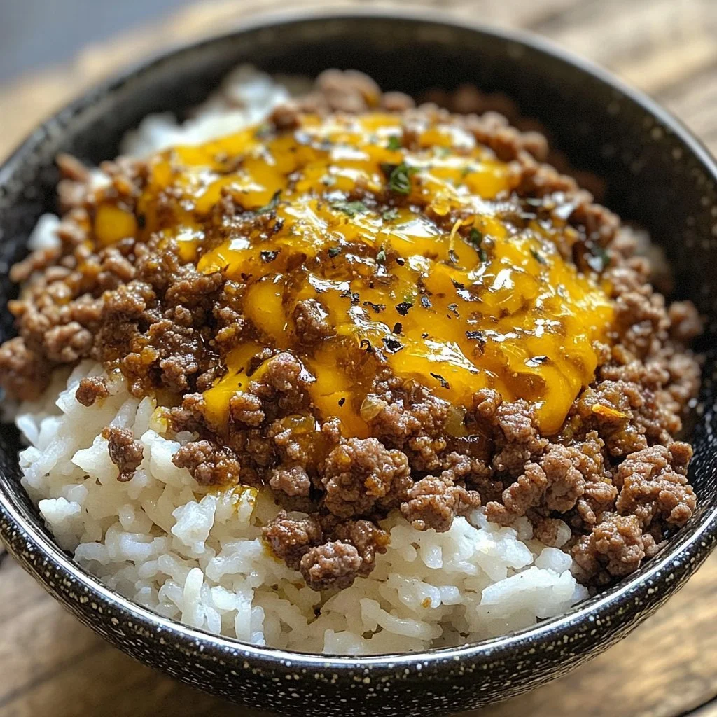 Viral minced beef hot honey bowl served in a bowl with garnishes.