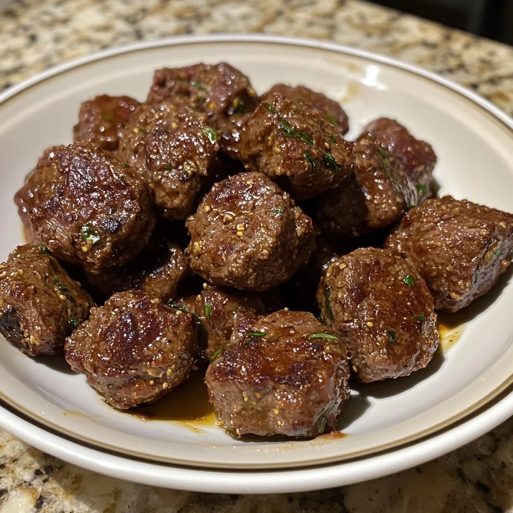 Delicious slow cooker steak bites with 5 ingredients served in a bowl