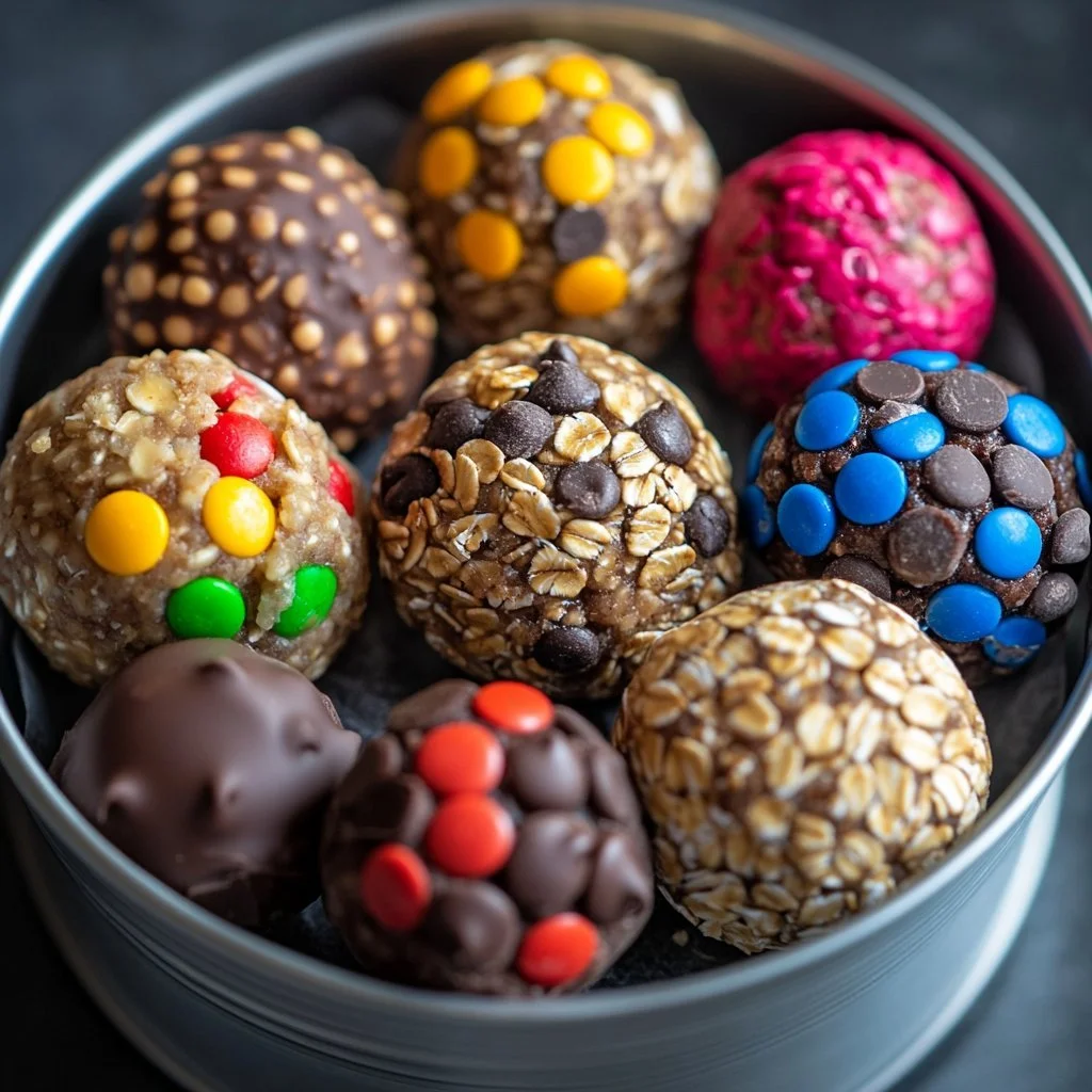 Best monster cookie protein balls recipe with oats, chocolate, and peanut butter