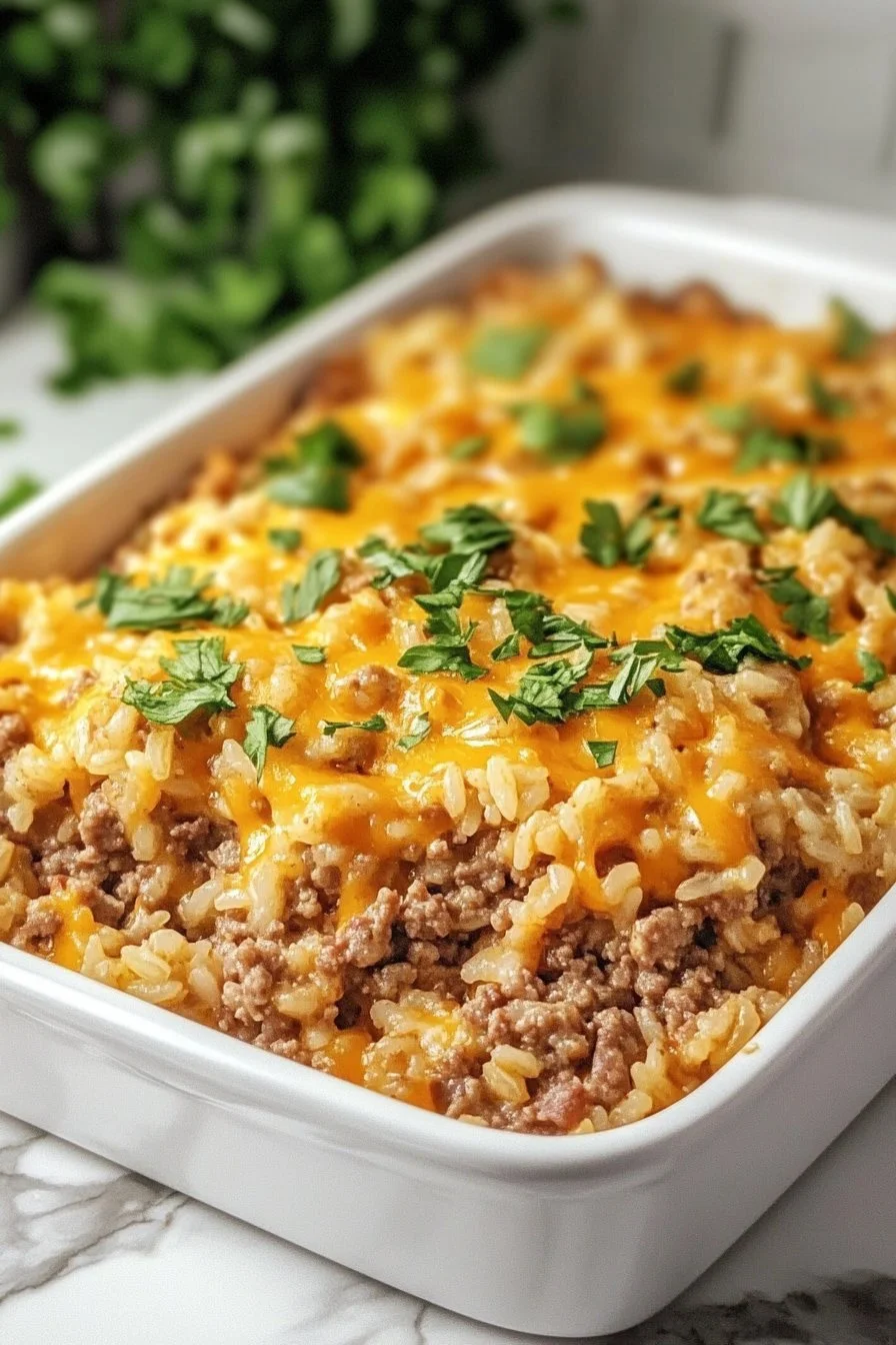 Cheesy Minced Beef and Rice Casserole