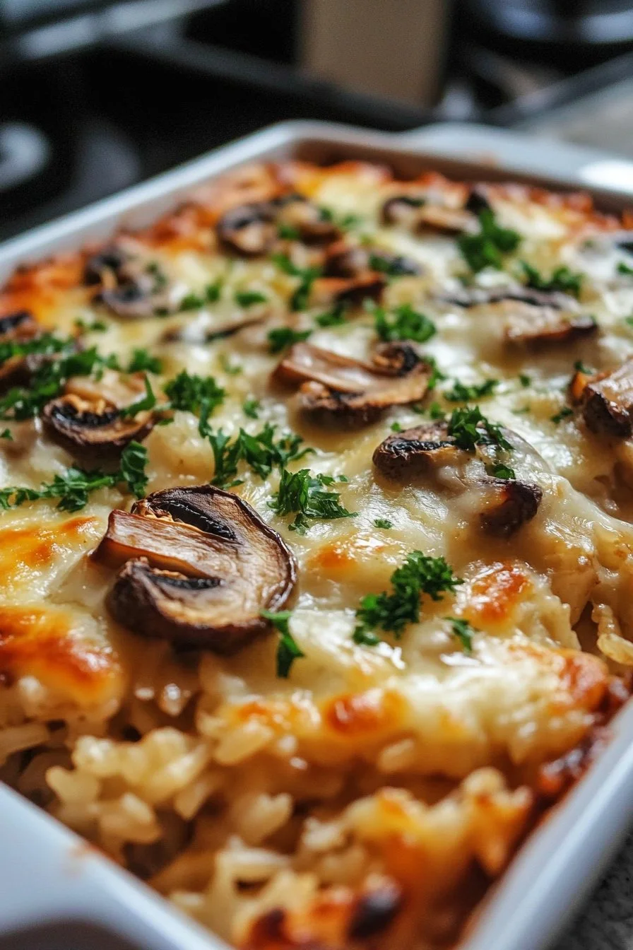 Cheesy Mushroom and Rice Bake