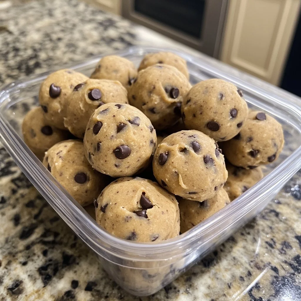 Delicious cookie dough protein balls on a plate, perfect for a healthy snack