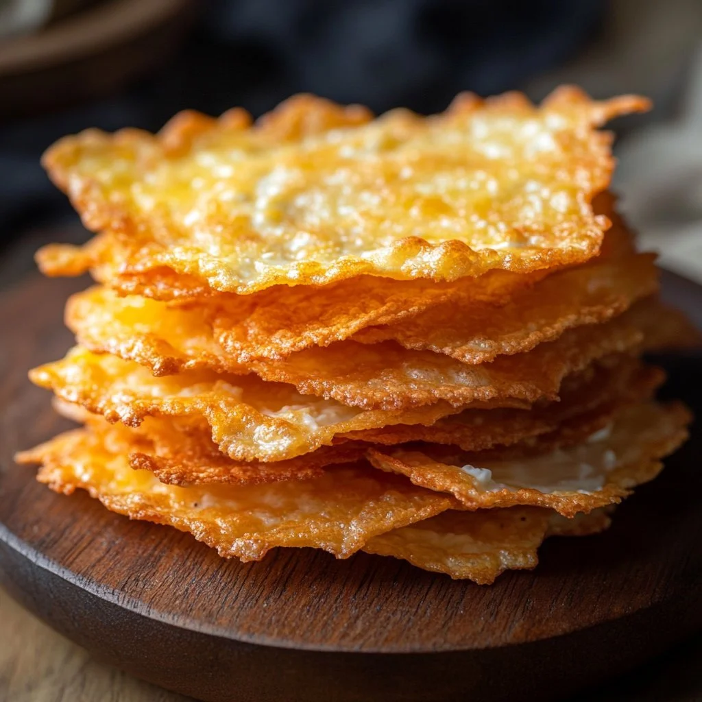 Crunchy cottage cheese chips served in a bowl, perfect for a healthy snack.