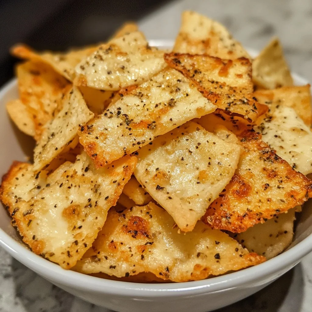 A bowl of crunchy Cottage Cheese Crisps, the perfect high-protein snack.