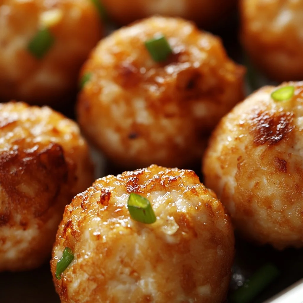 Crispy air-fried tofu balls served with dipping sauce on a plate.