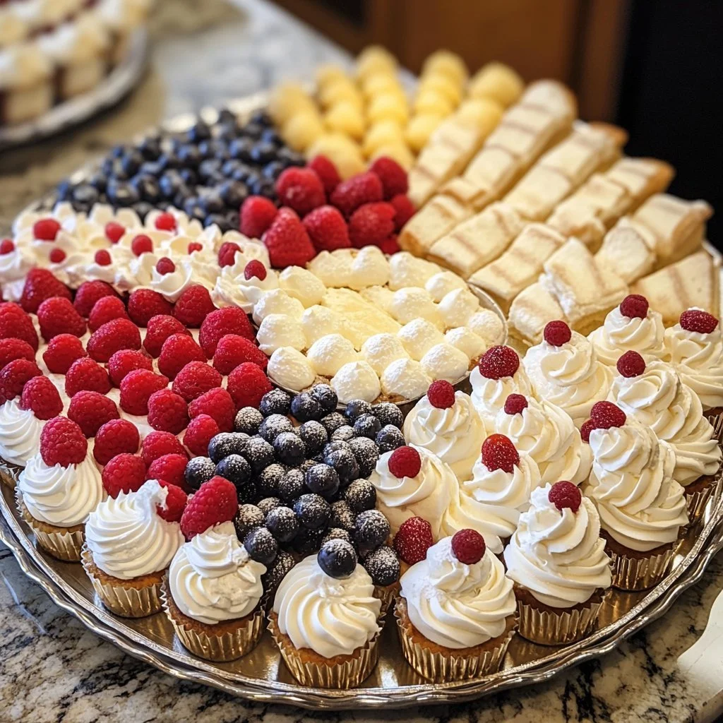 A variety of easy bridal shower desserts including cakes, cupcakes, and cookies.