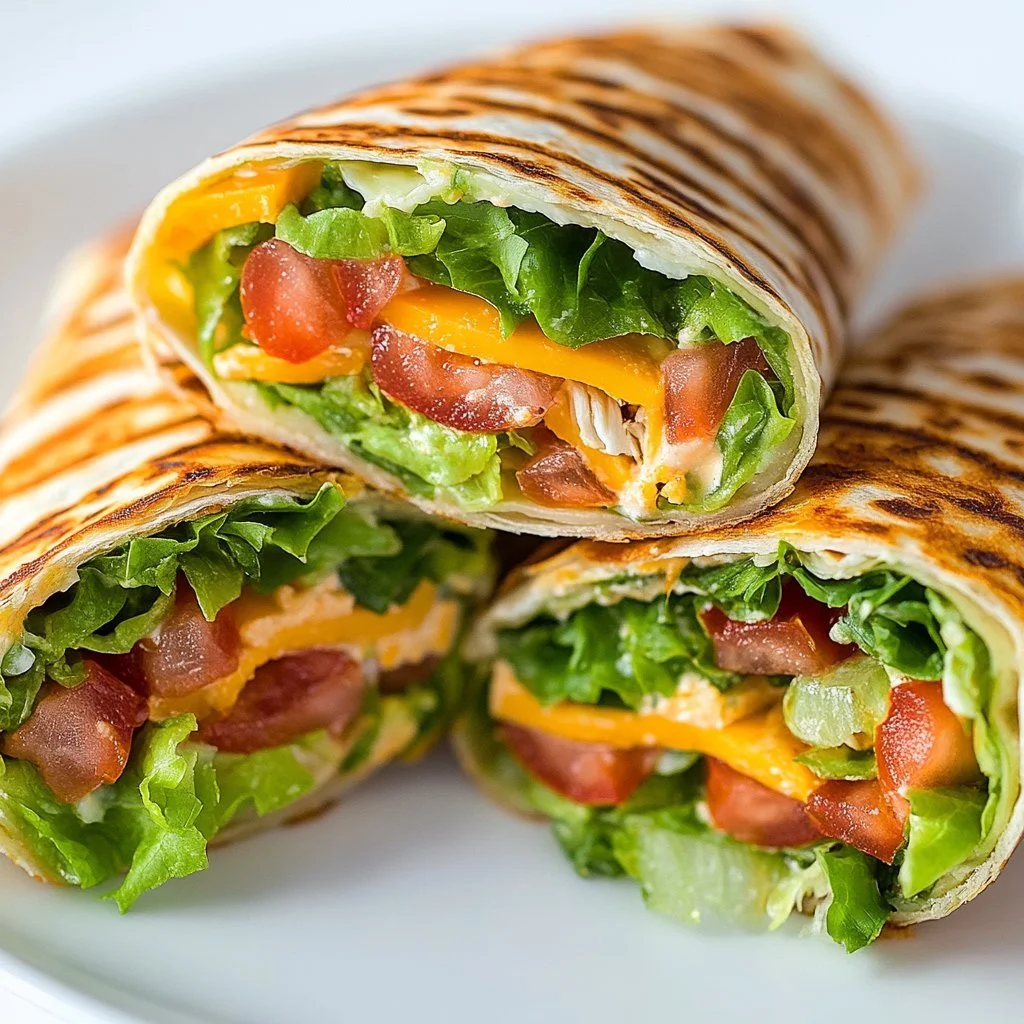 Easy meal prep BLT wraps with bacon, lettuce, and tomato in a tortilla.
