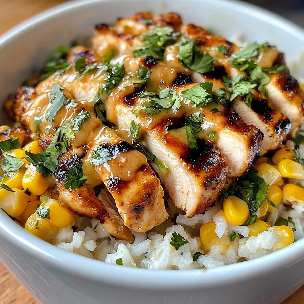 Delicious street corn chicken bowl served with fresh ingredients and vibrant colors