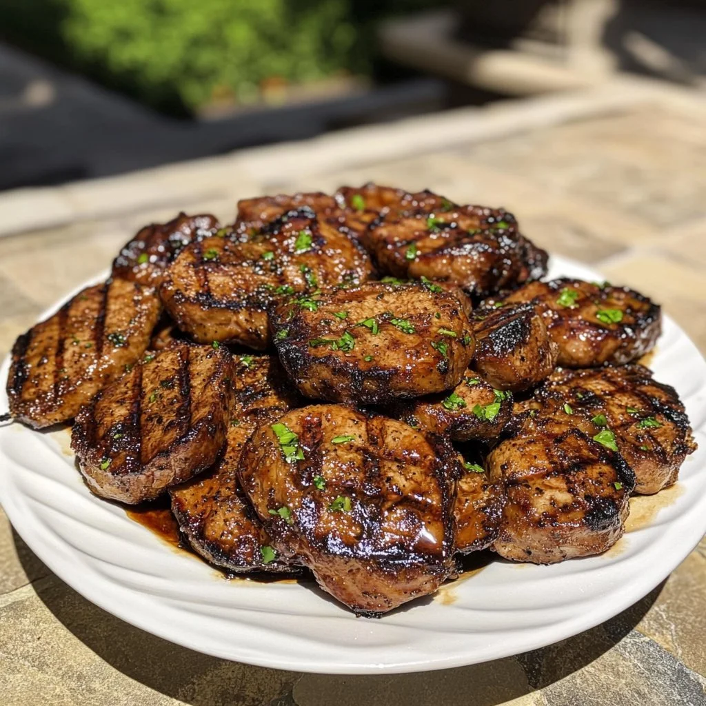 Delicious marinated beef ready for grilling
