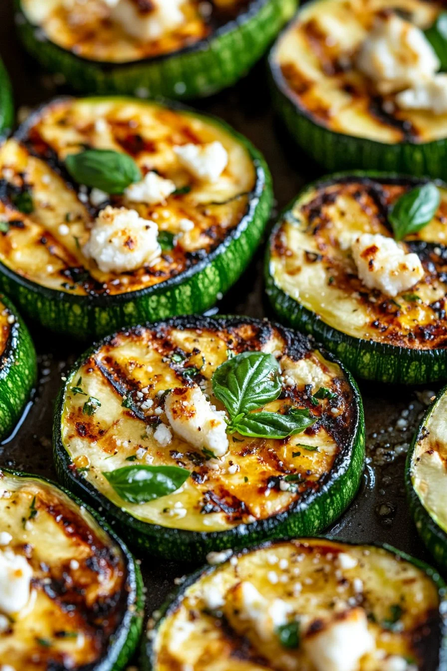 Grilled Courgette with Goat Cheese, Basil and Honey