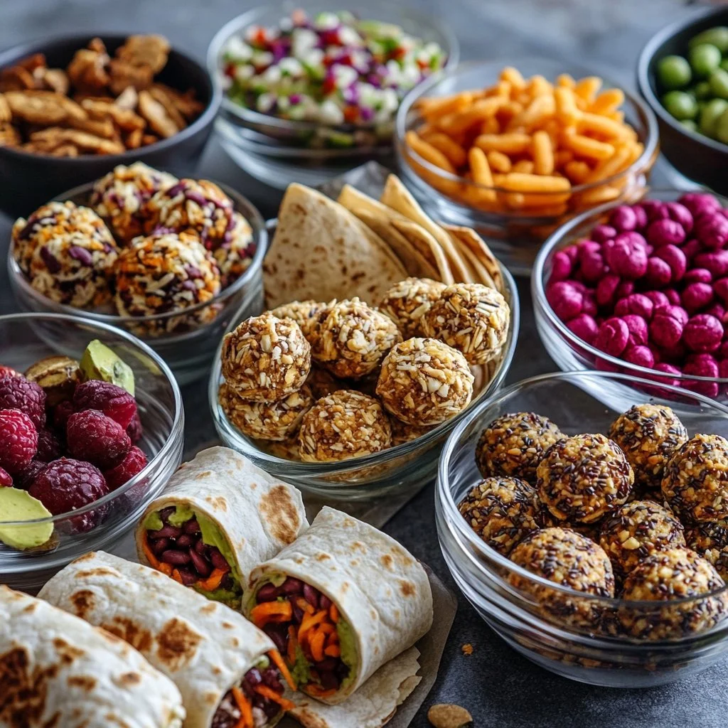 Assorted high-protein snacks for a healthy diet on the go