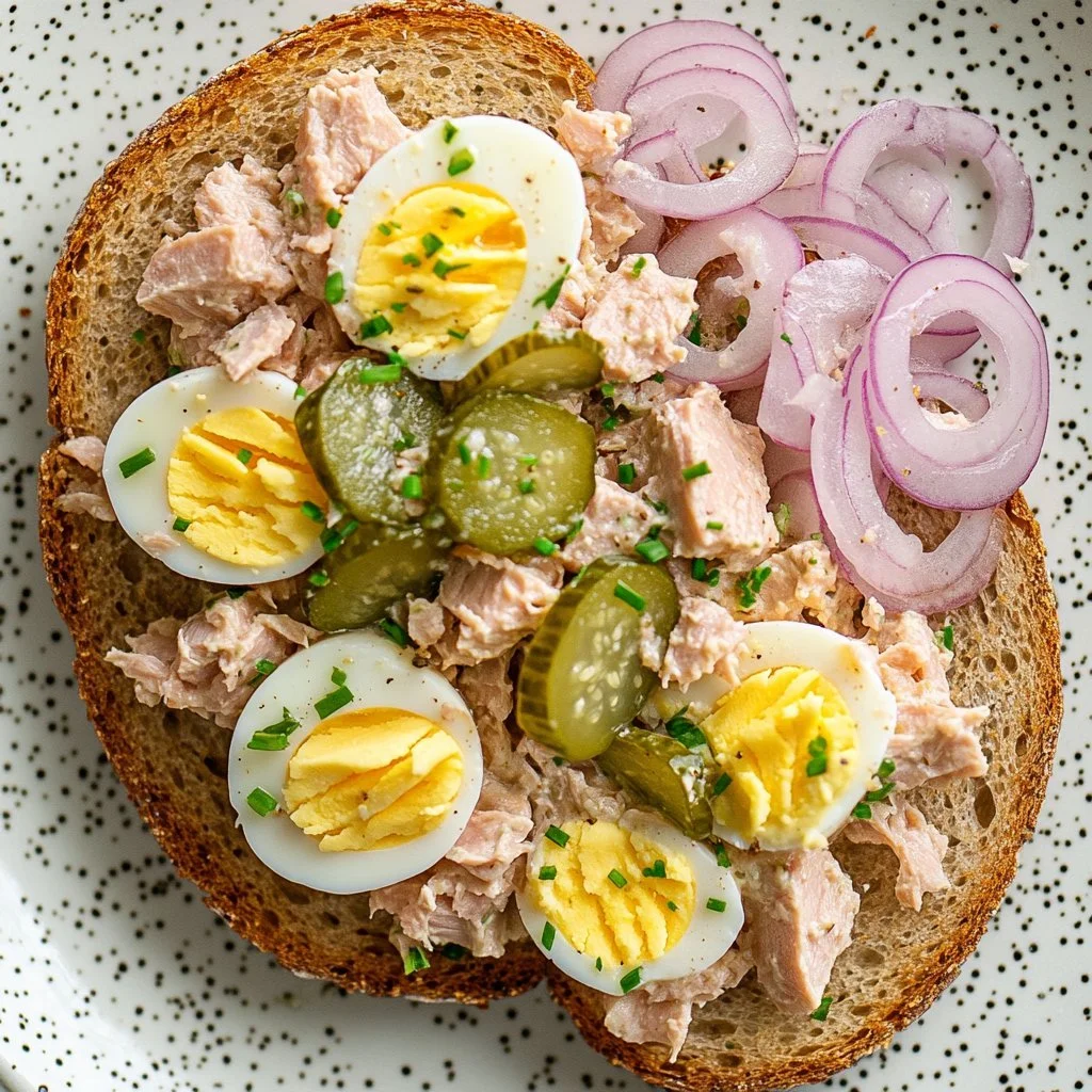 Healthy tuna egg salad in a bowl with fresh ingredients