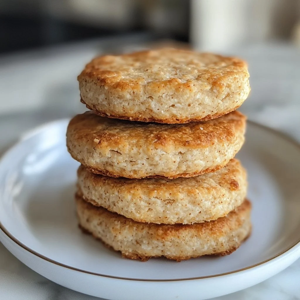 High-protein breakfast biscuits stacked on a plate for a nutritious meal.