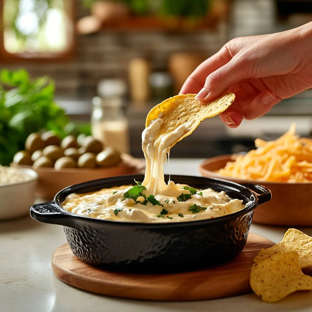 High protein cottage cheese queso served in a bowl with toppings