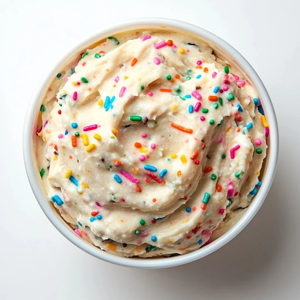 High Protein Dunkaroo Dip in a bowl with colorful sprinkles