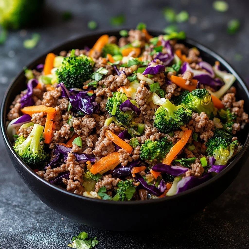 High Protein Egg Roll In A Bowl with vegetables and protein-rich ingredients