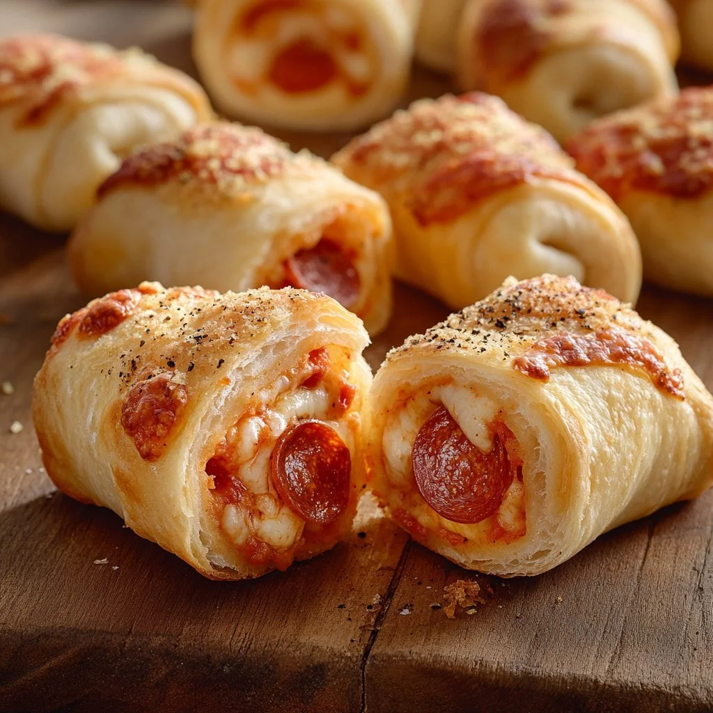 High protein pepperoni pizza rolls on a serving plate