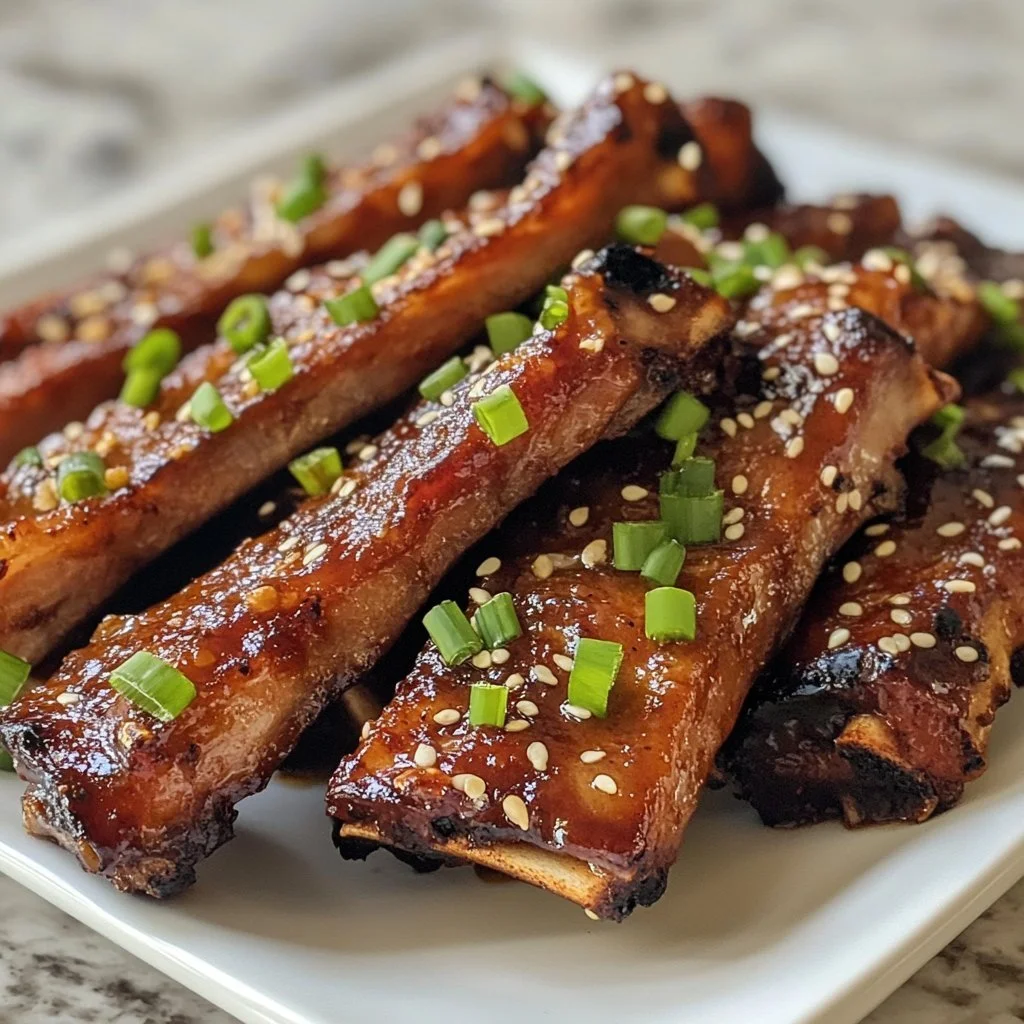 Tender and flavorful Korean Country Ribs served on a plate with garnish.