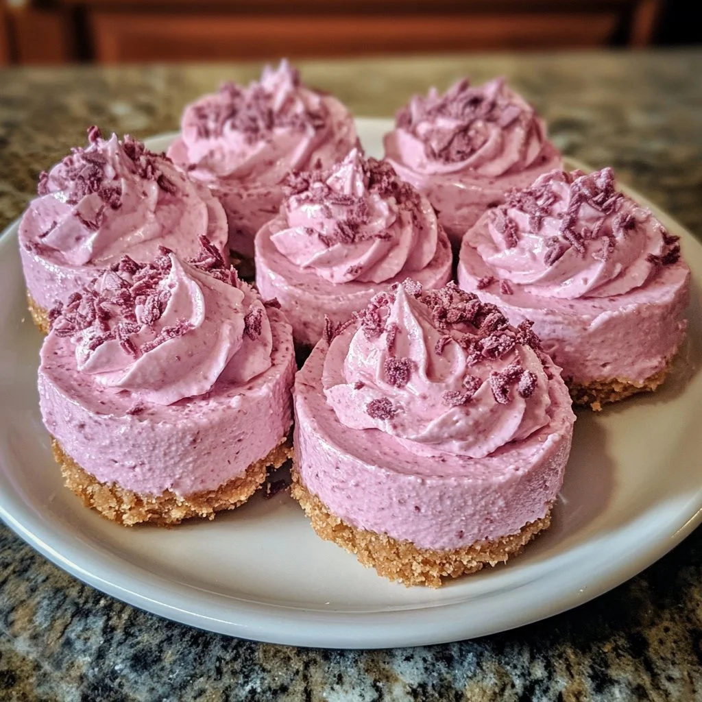 No-bake pink velvet cheesecake bites on a decorative plate