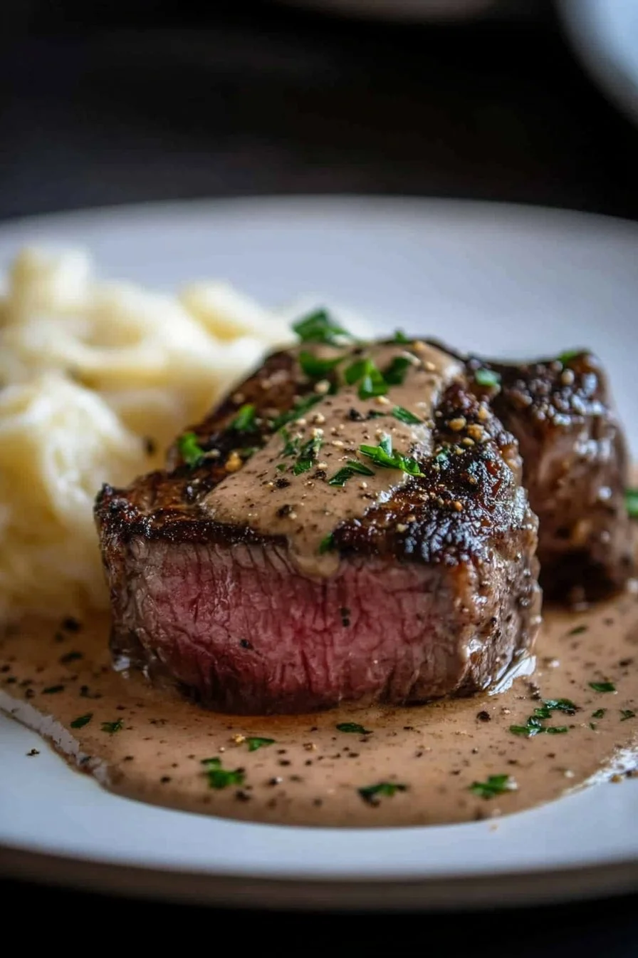 Peppercorn-Crusted Steak with Creamy Peppercorn Sauce