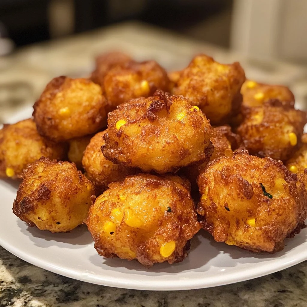 Delicious Puerto Rican corn fritters served with dipping sauce