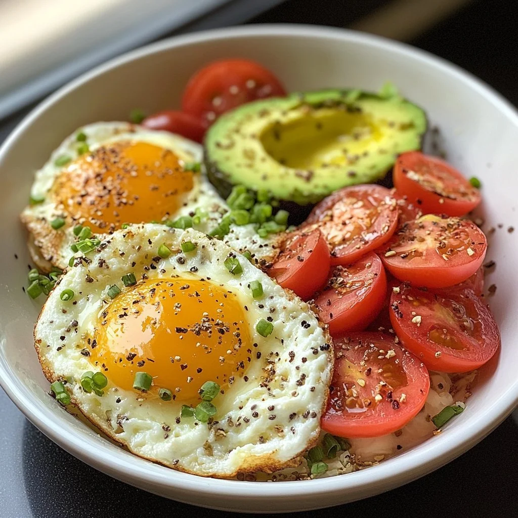 A bowl of high-protein breakfast options including eggs, yogurt, and nuts.