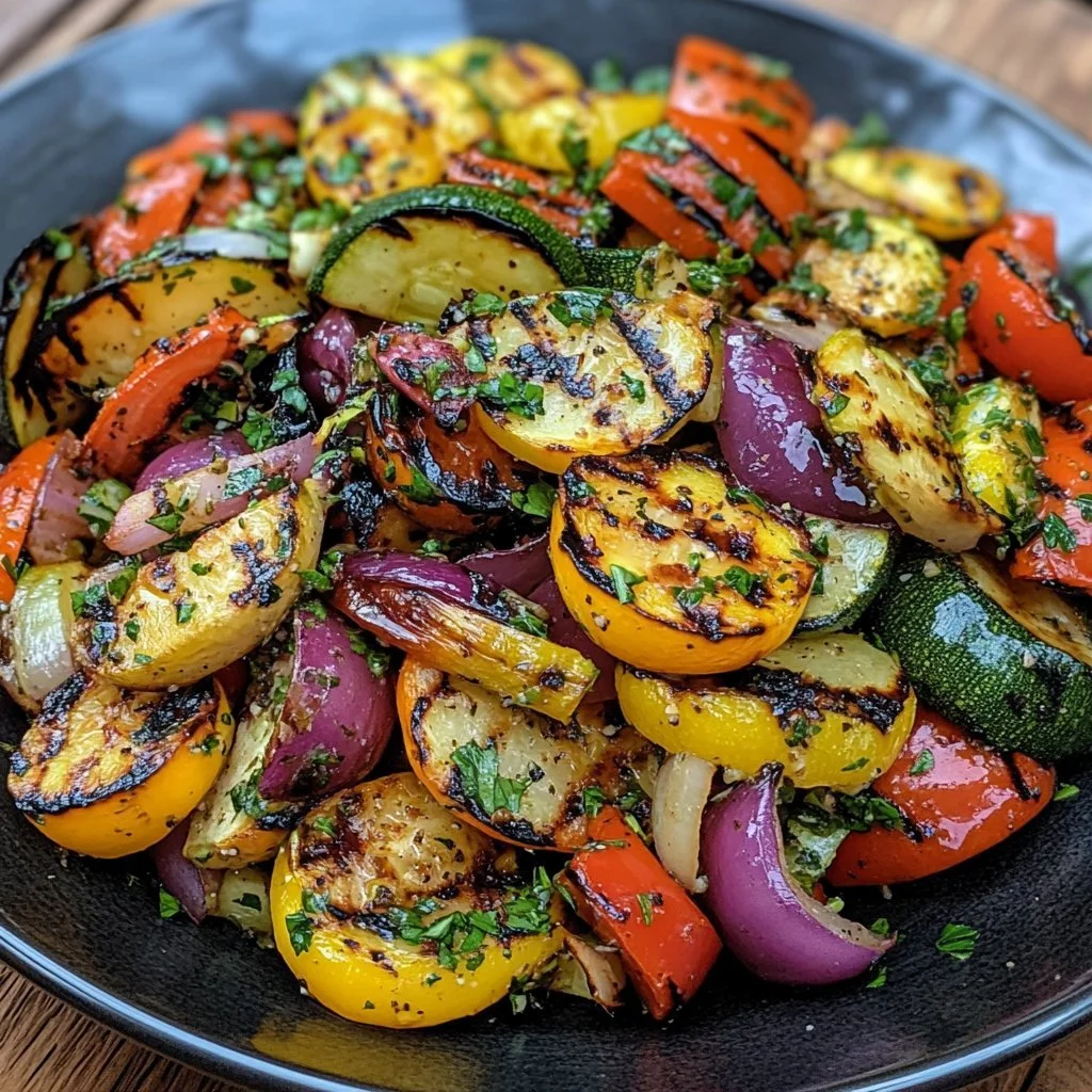 Colourful quick grilled vegetable salad with fresh ingredients