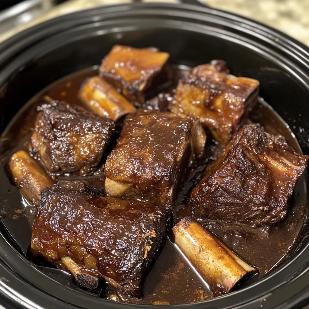 Savory beef short ribs slow cooked for ultimate tenderness and flavour.