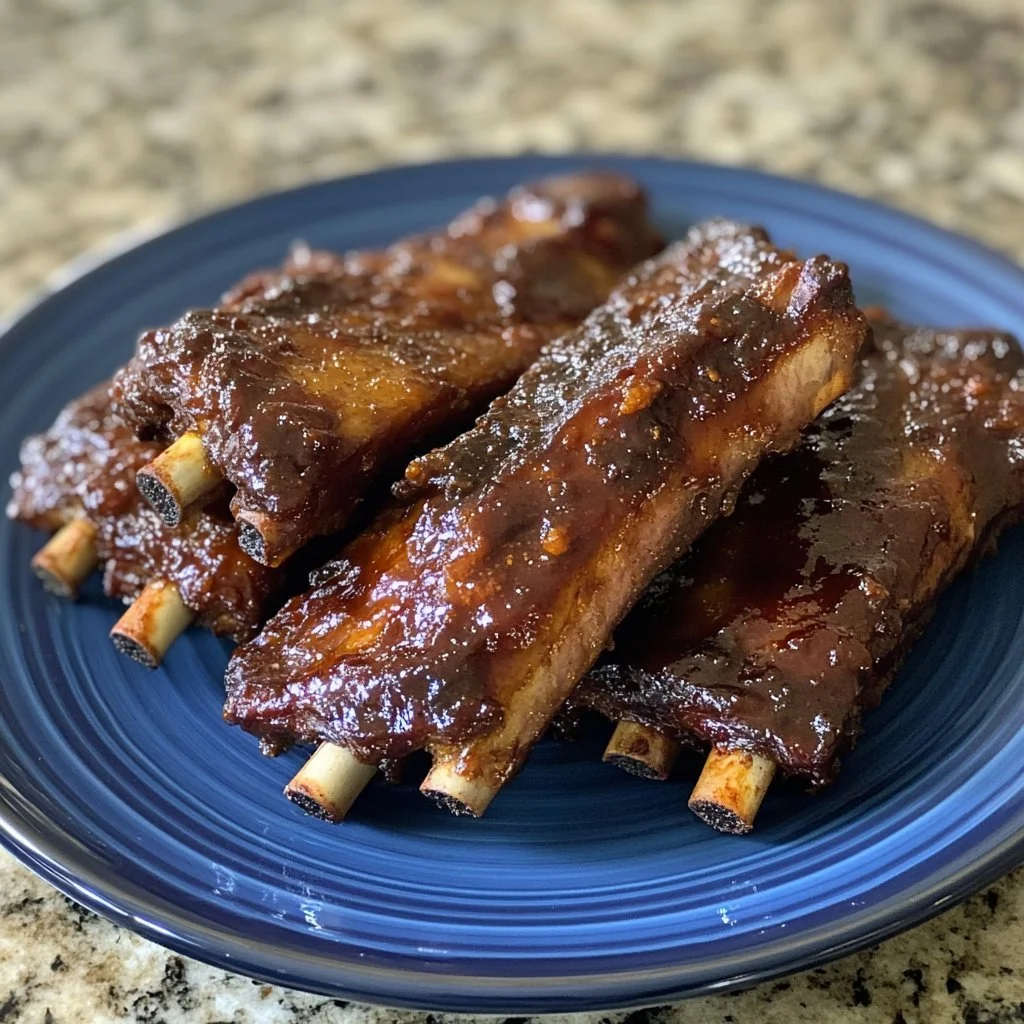 Slow Cooker BBQ Country-Style Ribs ready to serve