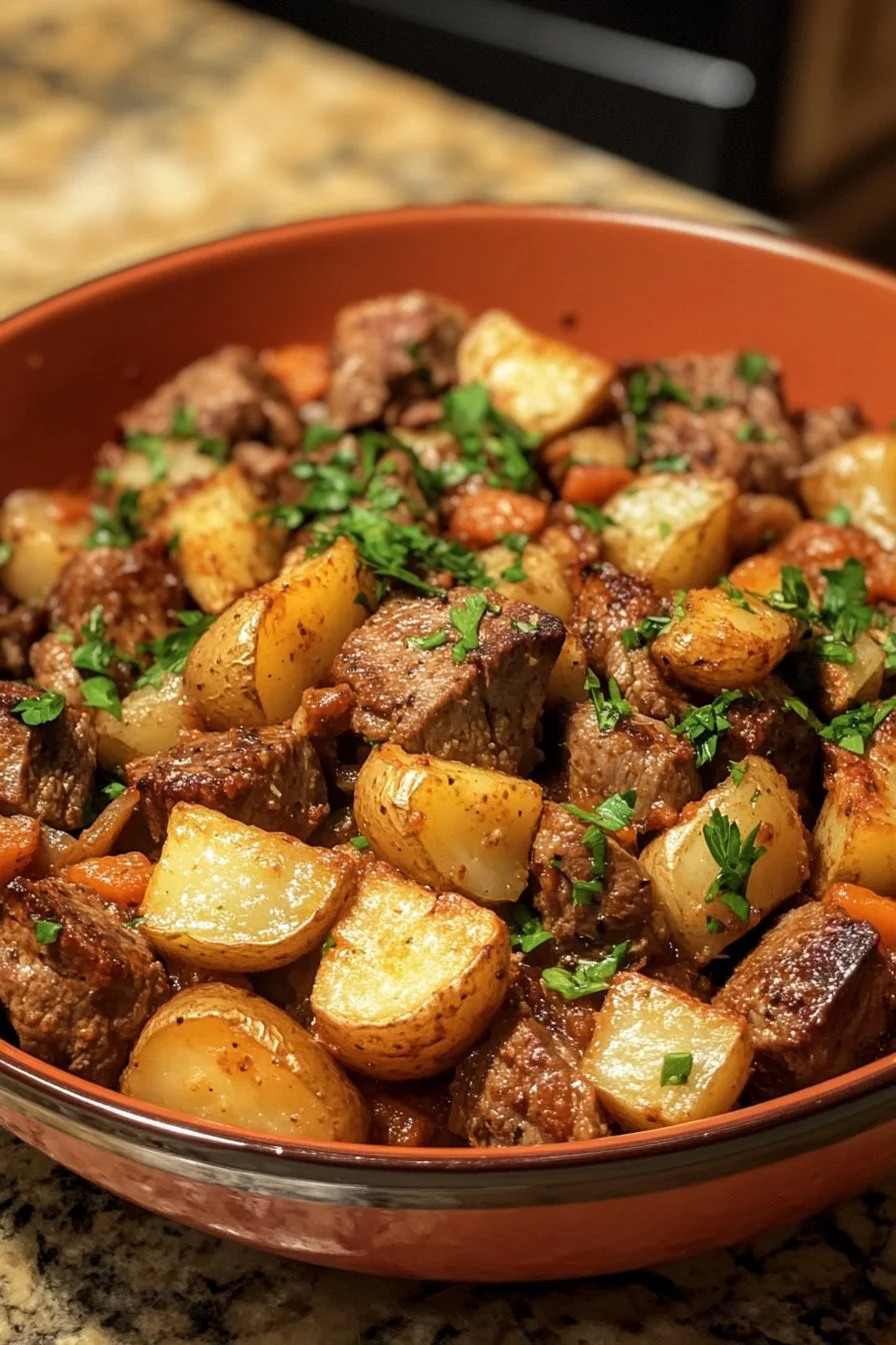 Slow Cooker Loaded Steak and Potato Bake