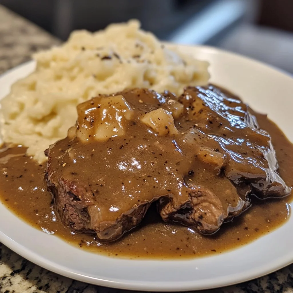 Slow cooker minute steak served with rich gravy