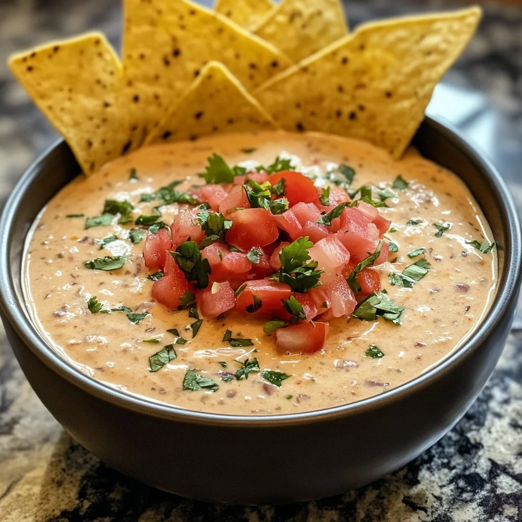 Creamy high protein cottage cheese queso dip served in a bowl