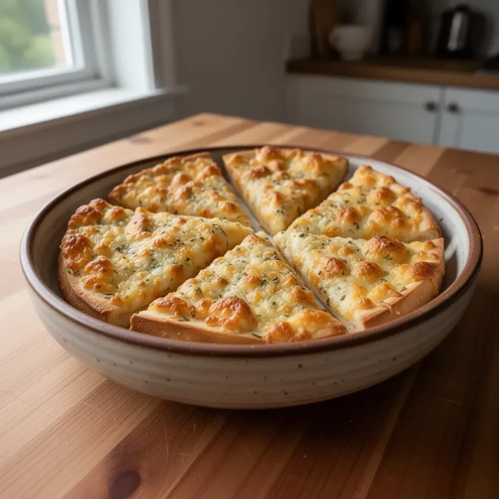 Air Fryer Cheesy Tortilla Garlic Bread served on a plate