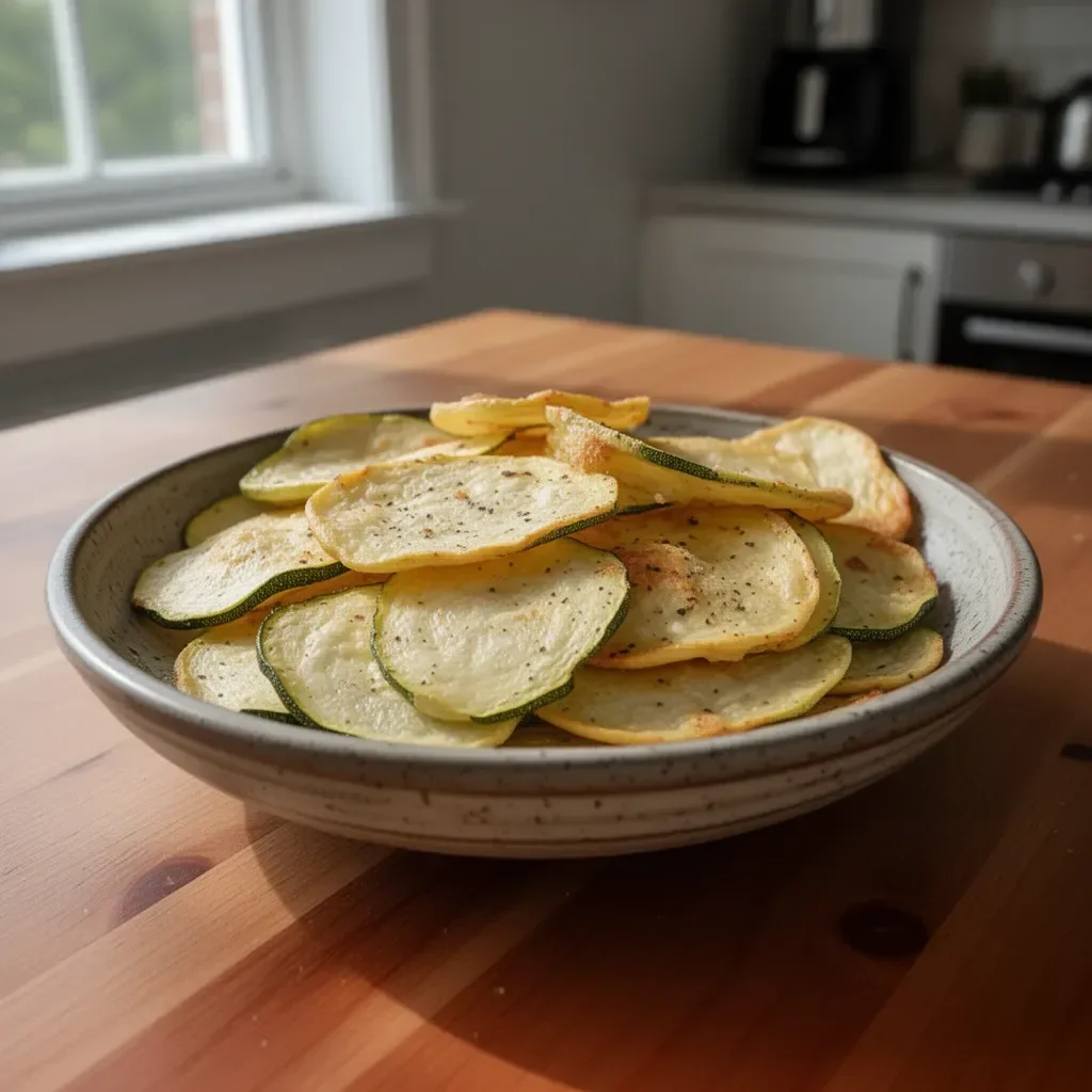Crispy air fryer zucchini slices served on a plate