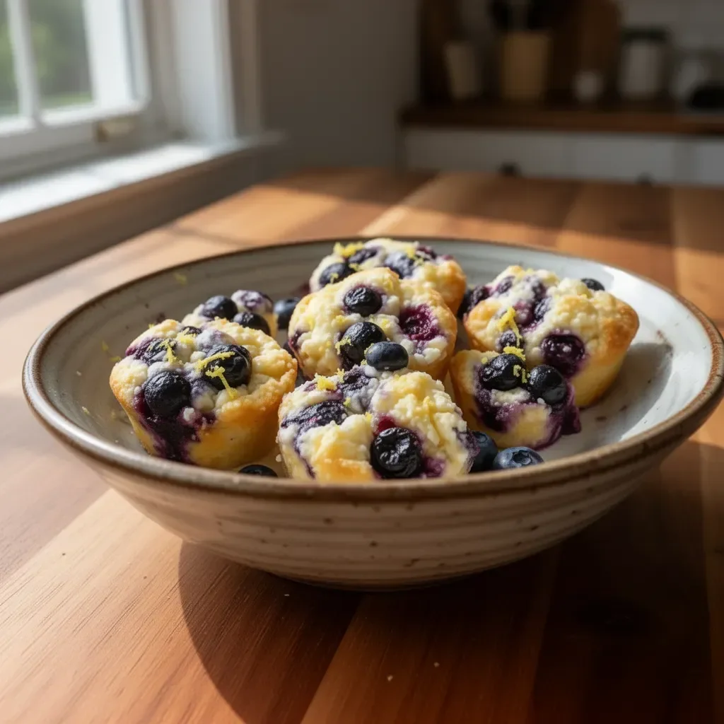 Blueberry and lemon zest cottage cheese bites on a plate