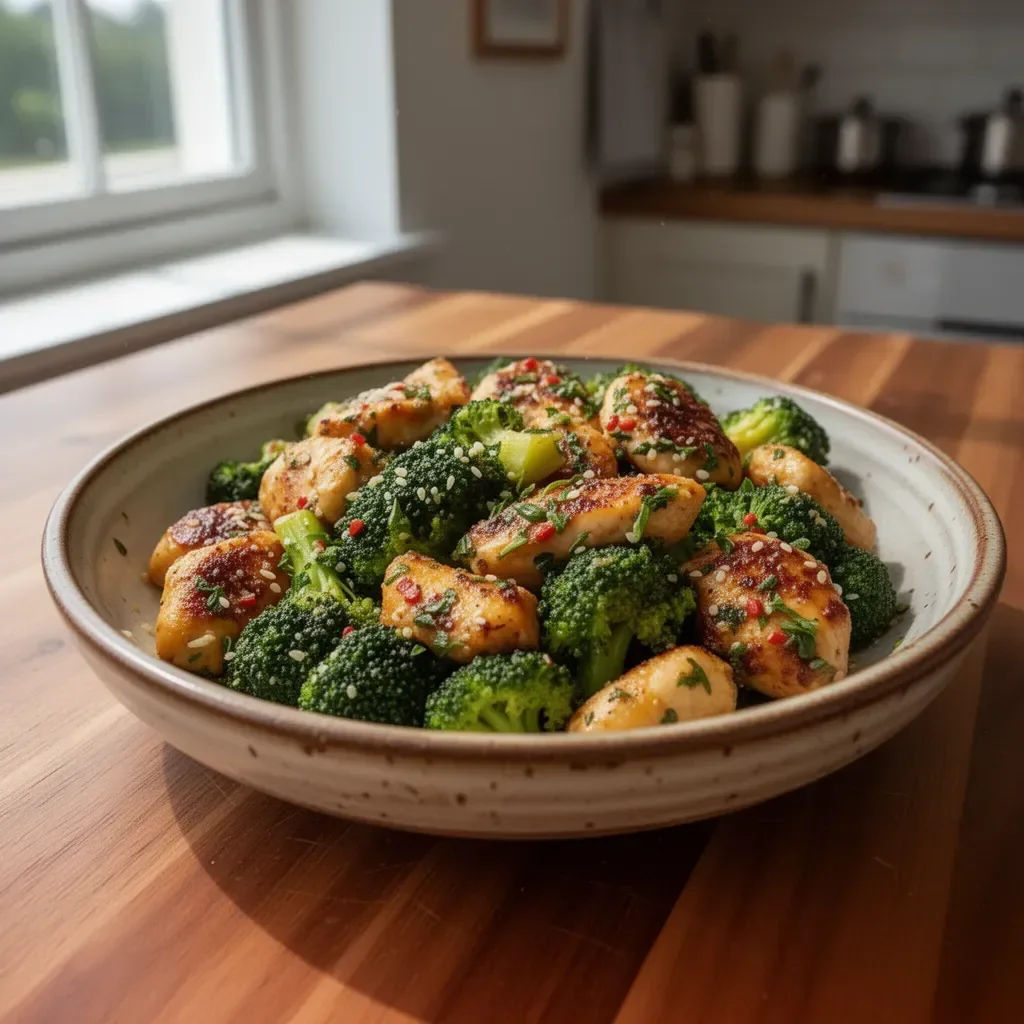 Delicious Garlic Butter Chicken served with steamed broccoli on a plate.