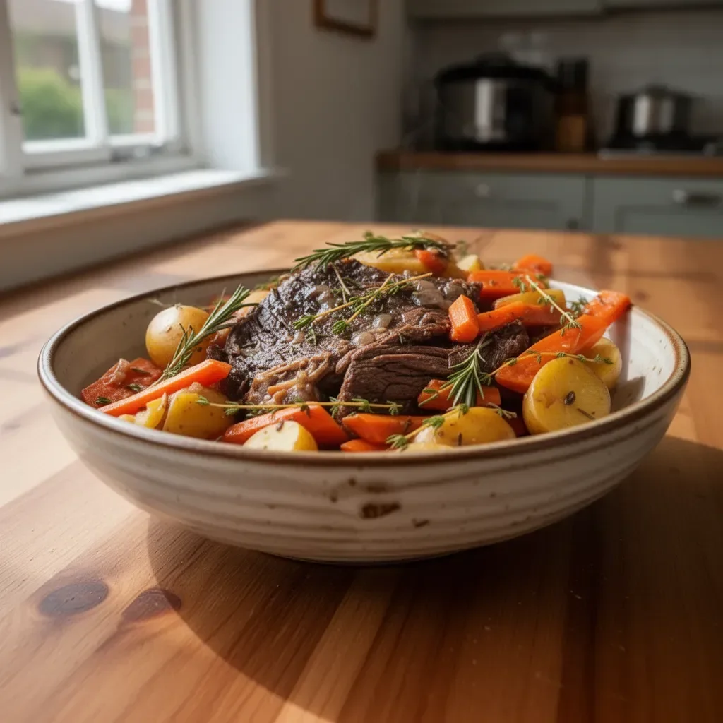 Gordon Ramsay slow cooker pot roast with vegetables and gravy