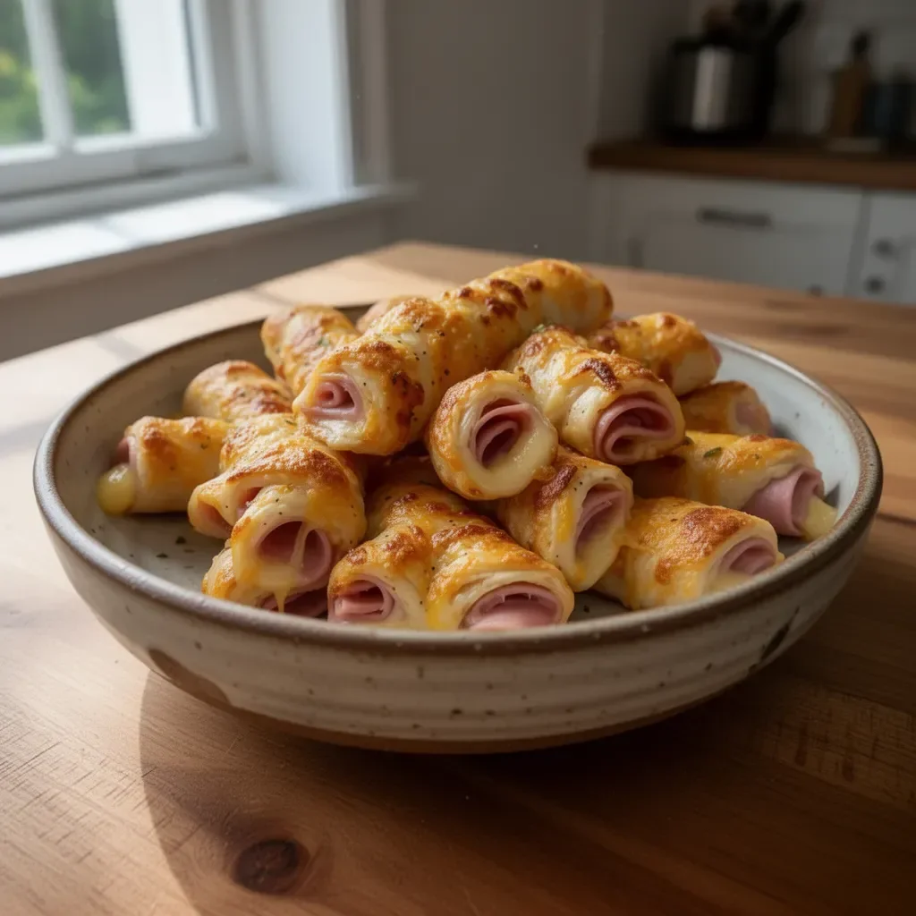 Tasty ham and cheese sticks, perfect for snacking or serving at parties.