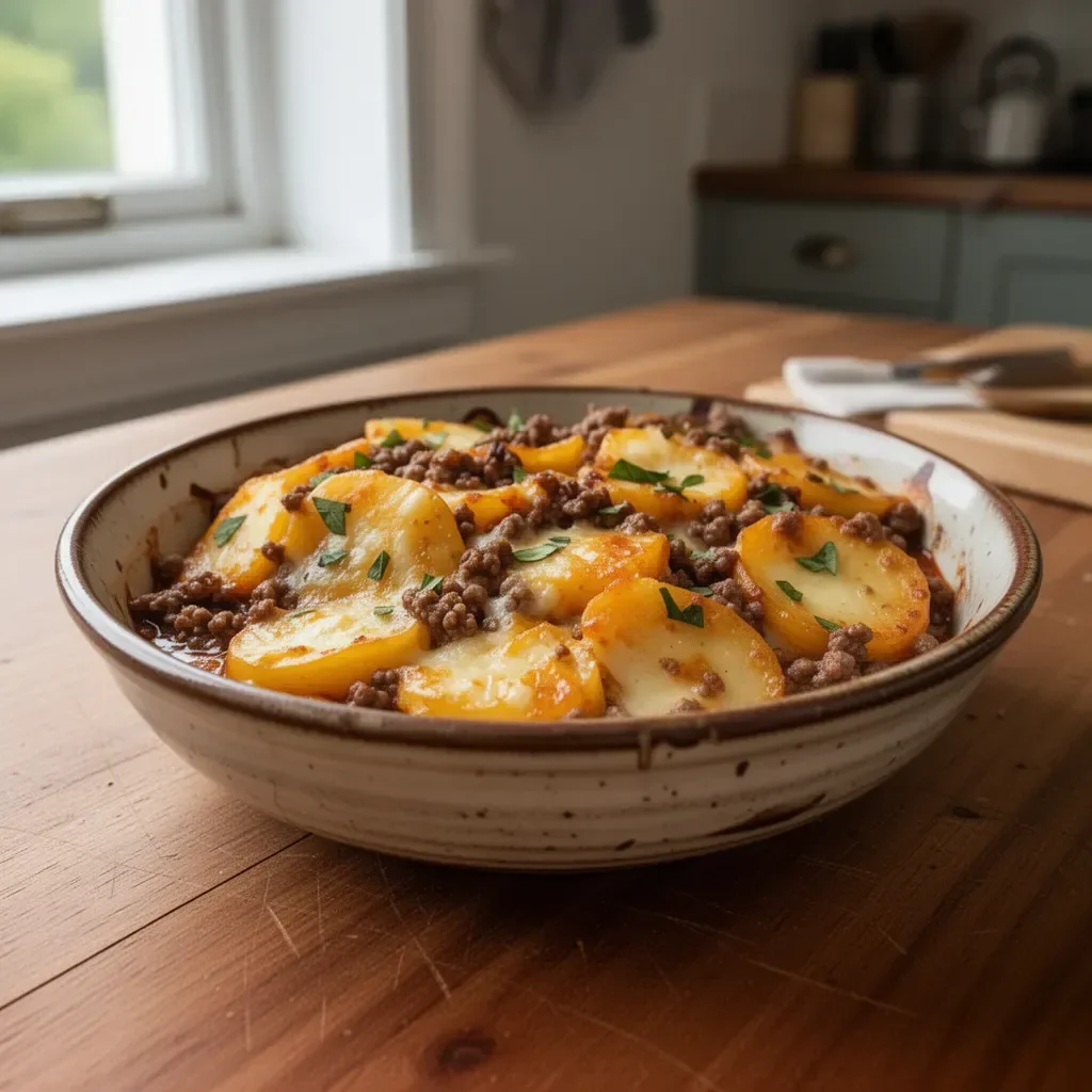 Delicious Hobo Casserole made with minced beef and fresh vegetables