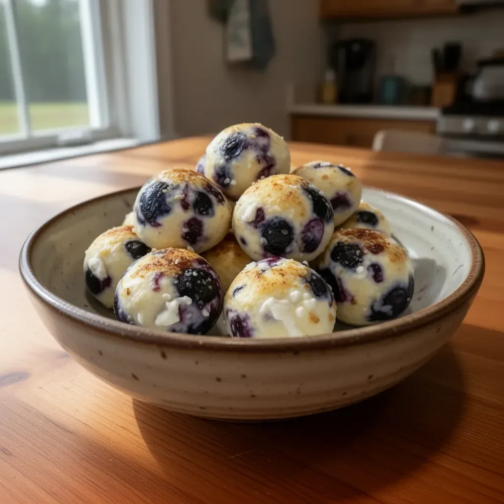 Lemon Blueberry Cottage Cheese Protein Bites on a plate