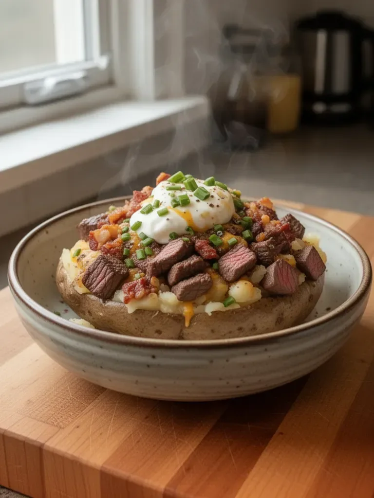 Loaded Baked Potato with Steak Pieces