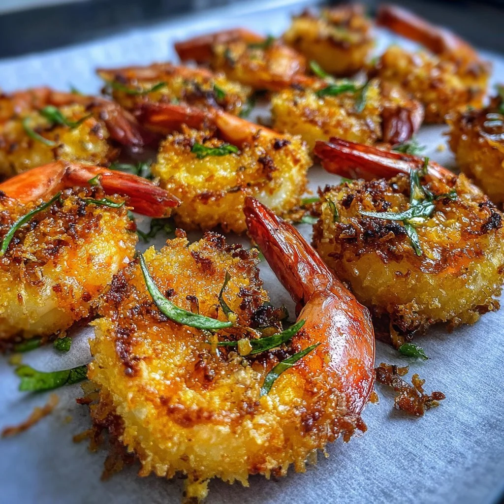 A plate of Magic Crispy Baked Prawns garnished and ready to serve.