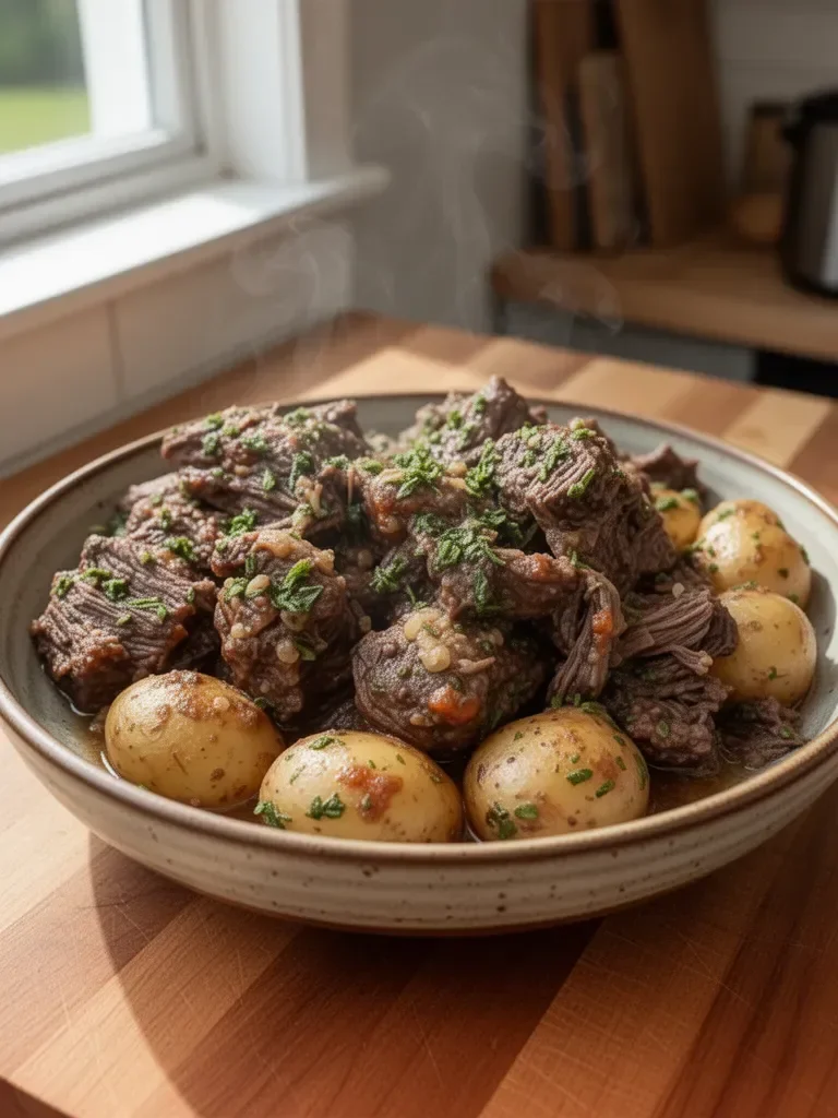 Slow Cooker Garlic Butter Beef with Potatoes