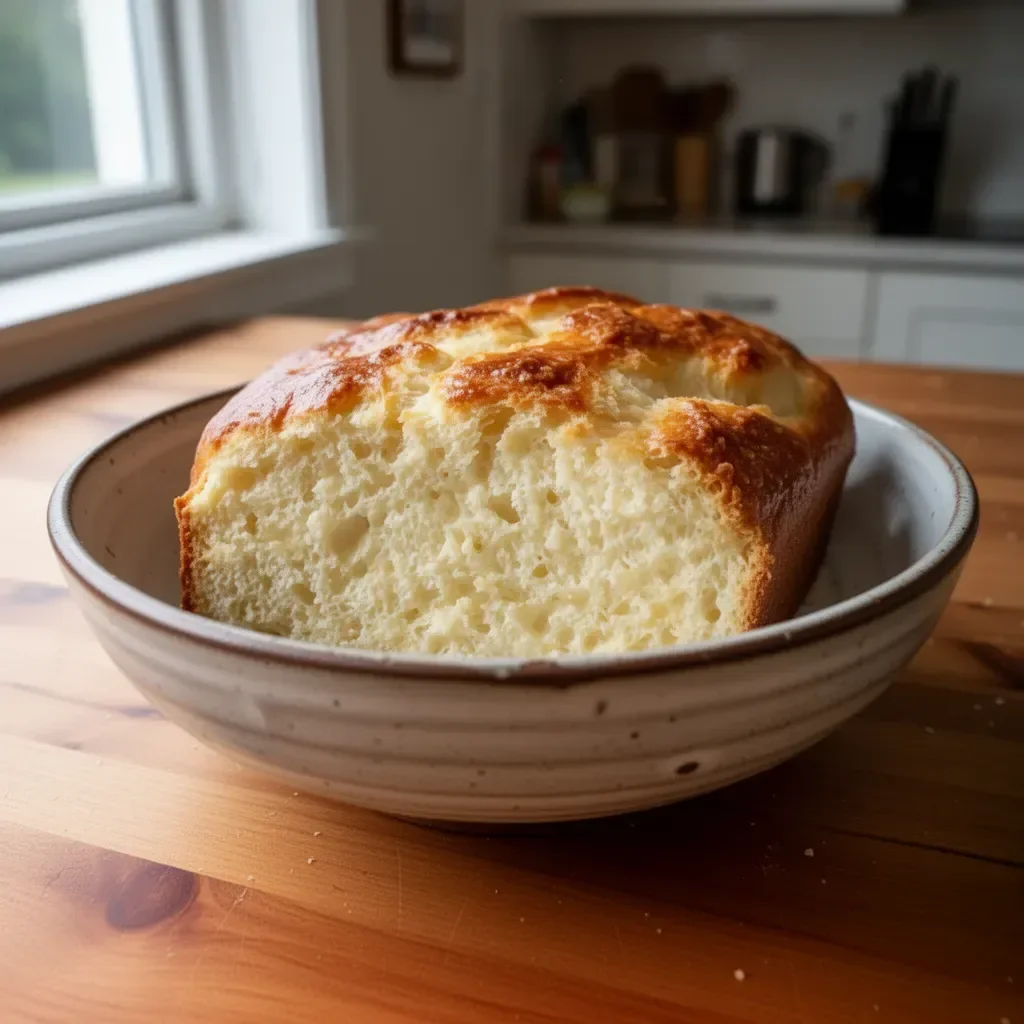 Sliced zero carb yogurt bread on a wooden cutting board
