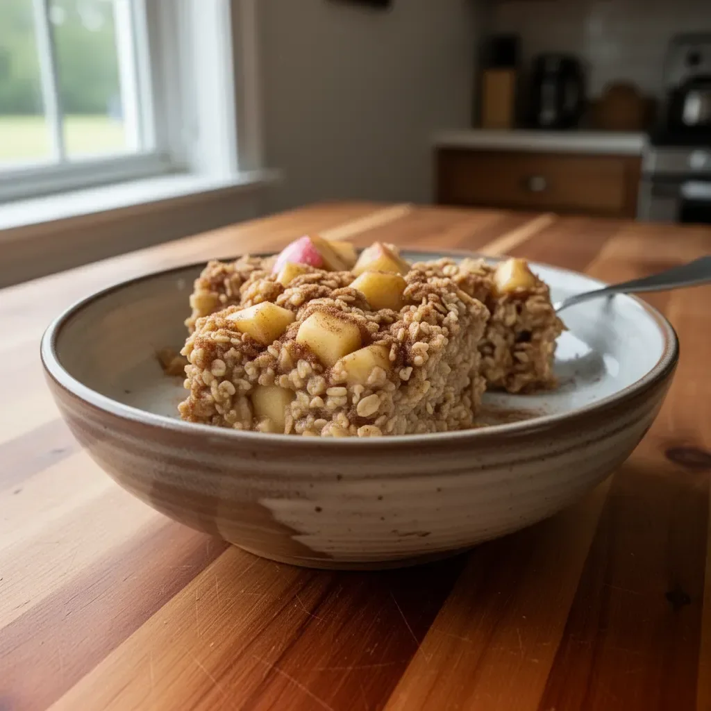 Amish-style baked apple cinnamon porridge served in a rustic bowl