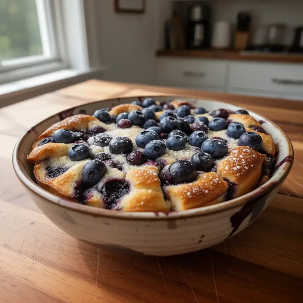 Delicious blueberry pancakes baked with buttermilk for a fluffy breakfast treat